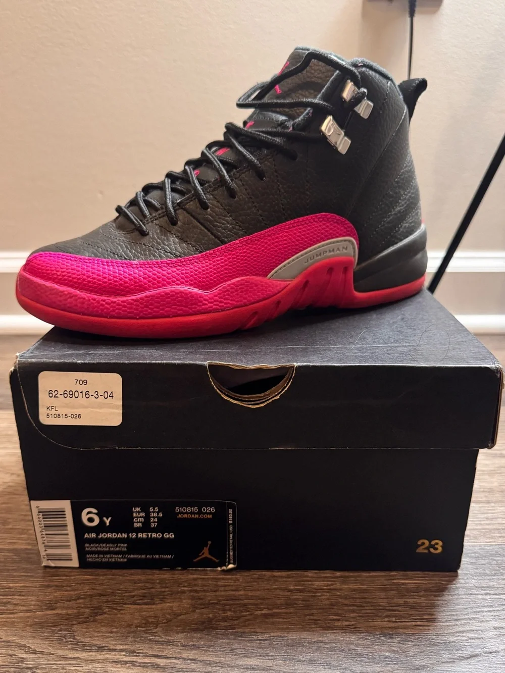 Jordan Air Jordan 12 Retro GG Black & Pink Basketball Sneakers